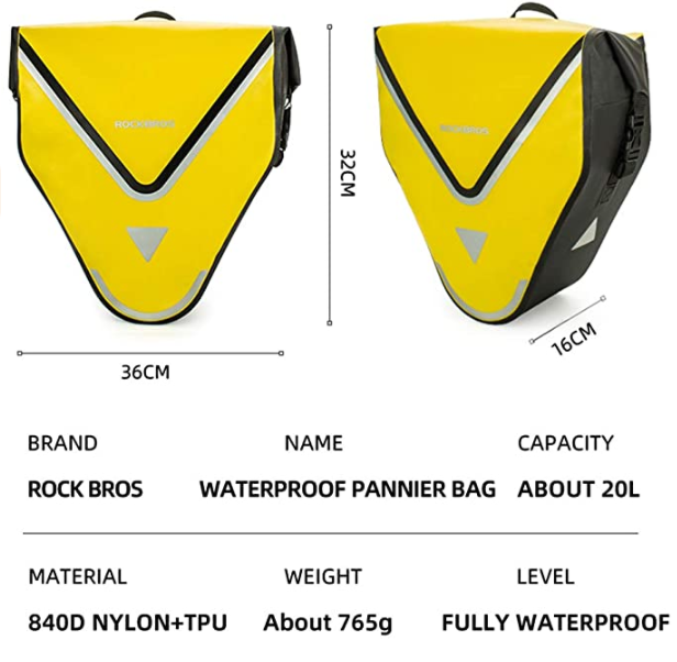 ROCKBROS AS-001-3Y Bærepose 100% vandtæt 20L gul/sort guld