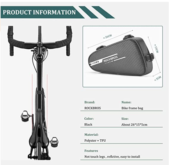 ROCKBROS B75 Cykelstel cykel Taske Trekant Taske 1.2L Sort