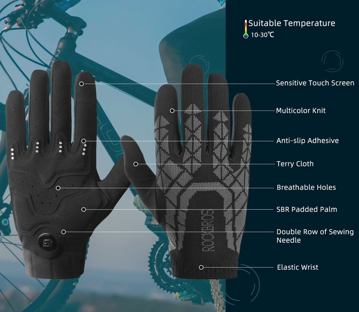 ROCKBROS S255 Handsker Cykelhandsker efterår Touch Screen Outdoor Sports M-2XL