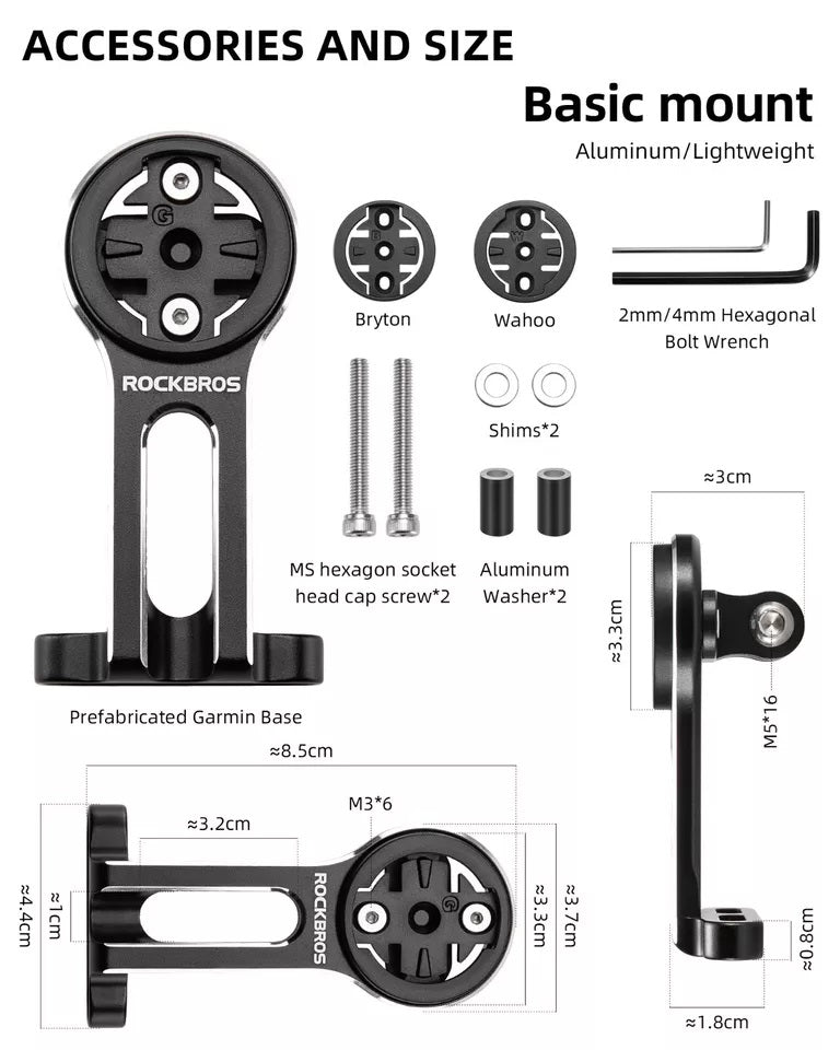 ROCKBROS cykelcomputerholder til Garmin Bryton Wahoo GPS styrholder aluminium