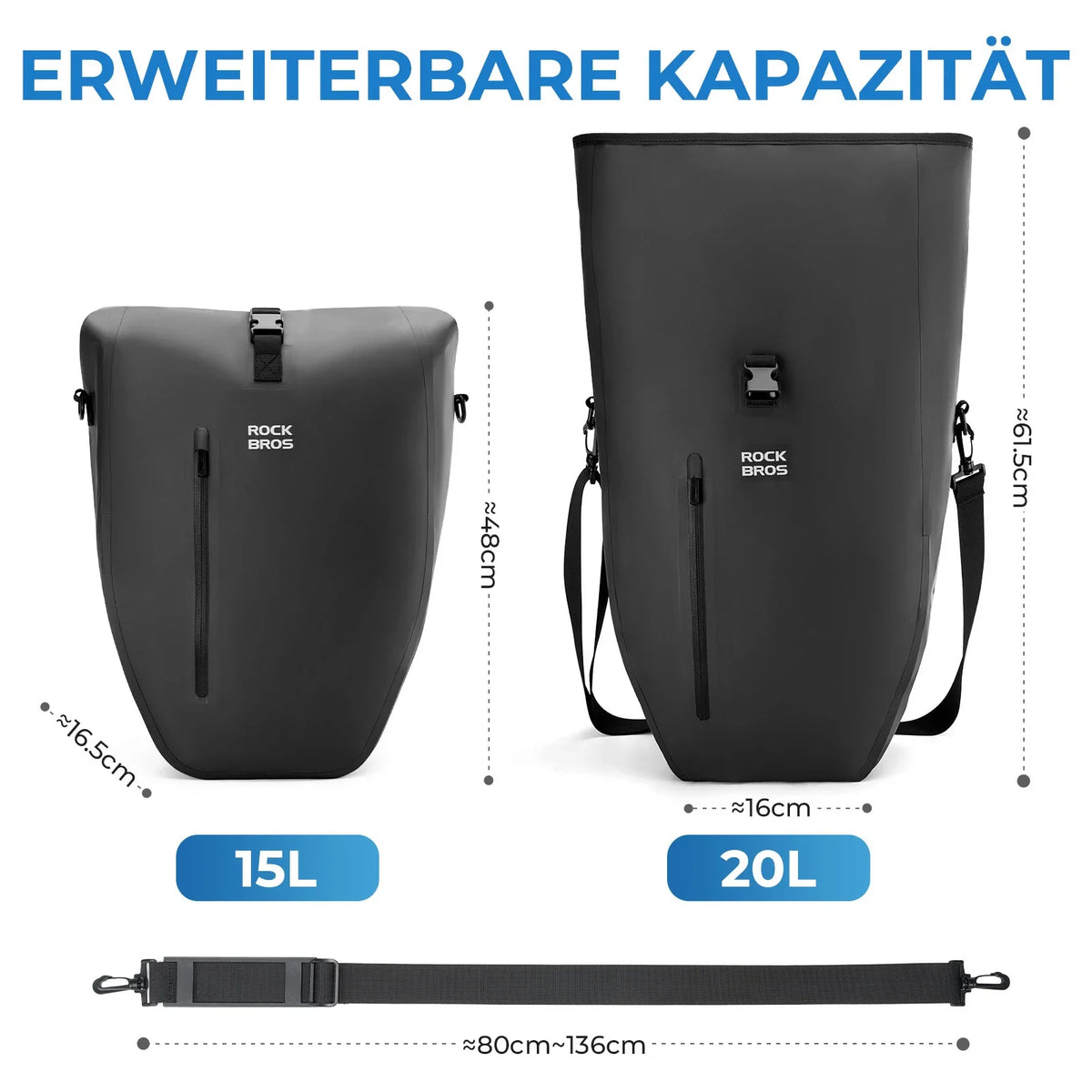 ROCKBROS 15L-20L Cykel bagagebærertaske 3-i-1
