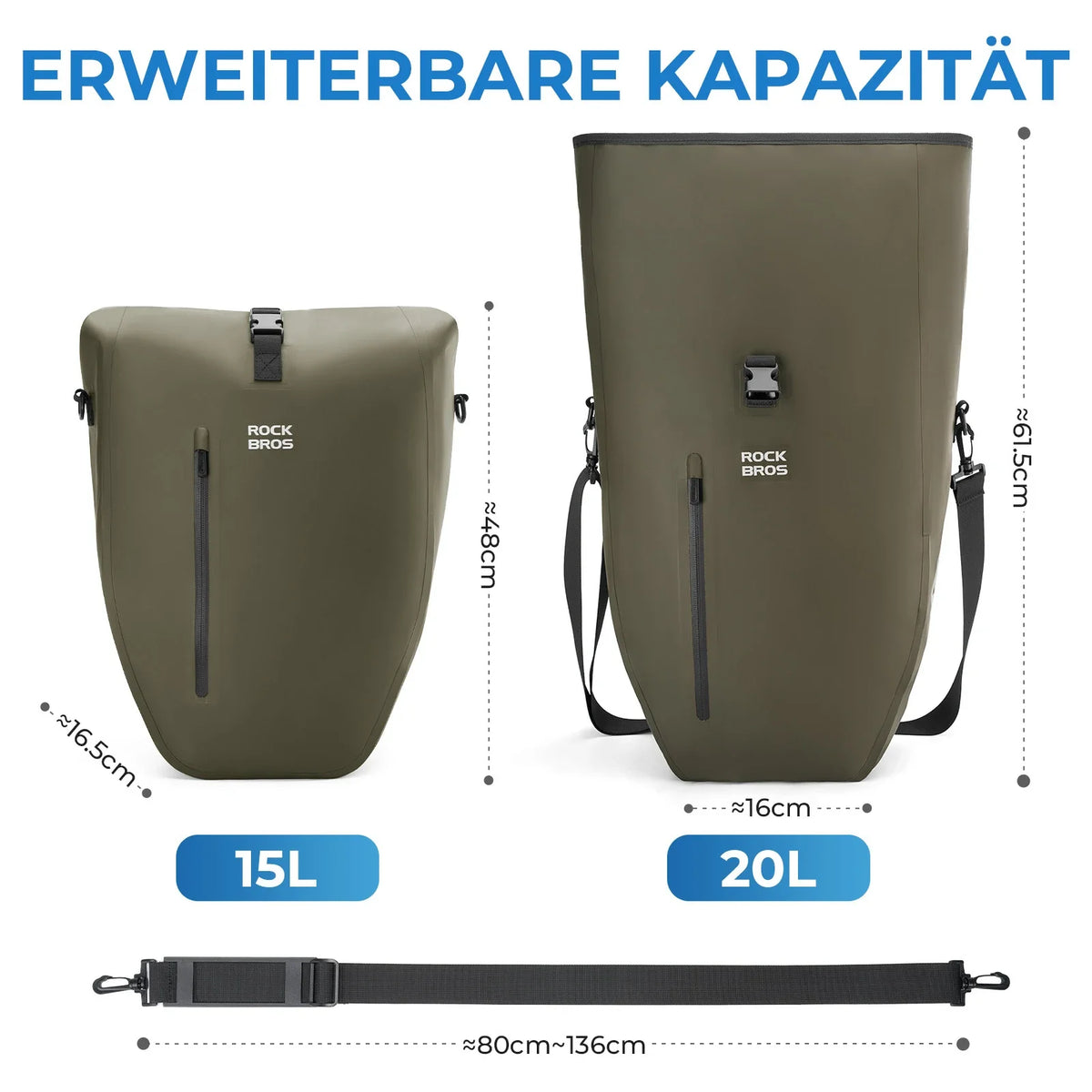 ROCKBROS 15L-20L Cykel bagagebærertaske 3-i-1