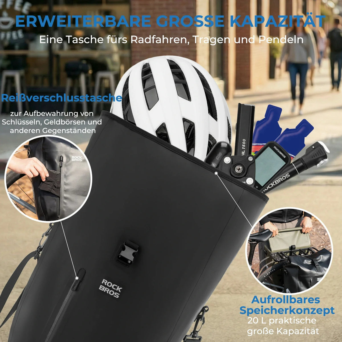 ROCKBROS 15L-20L Cykel bagagebærertaske 3-i-1