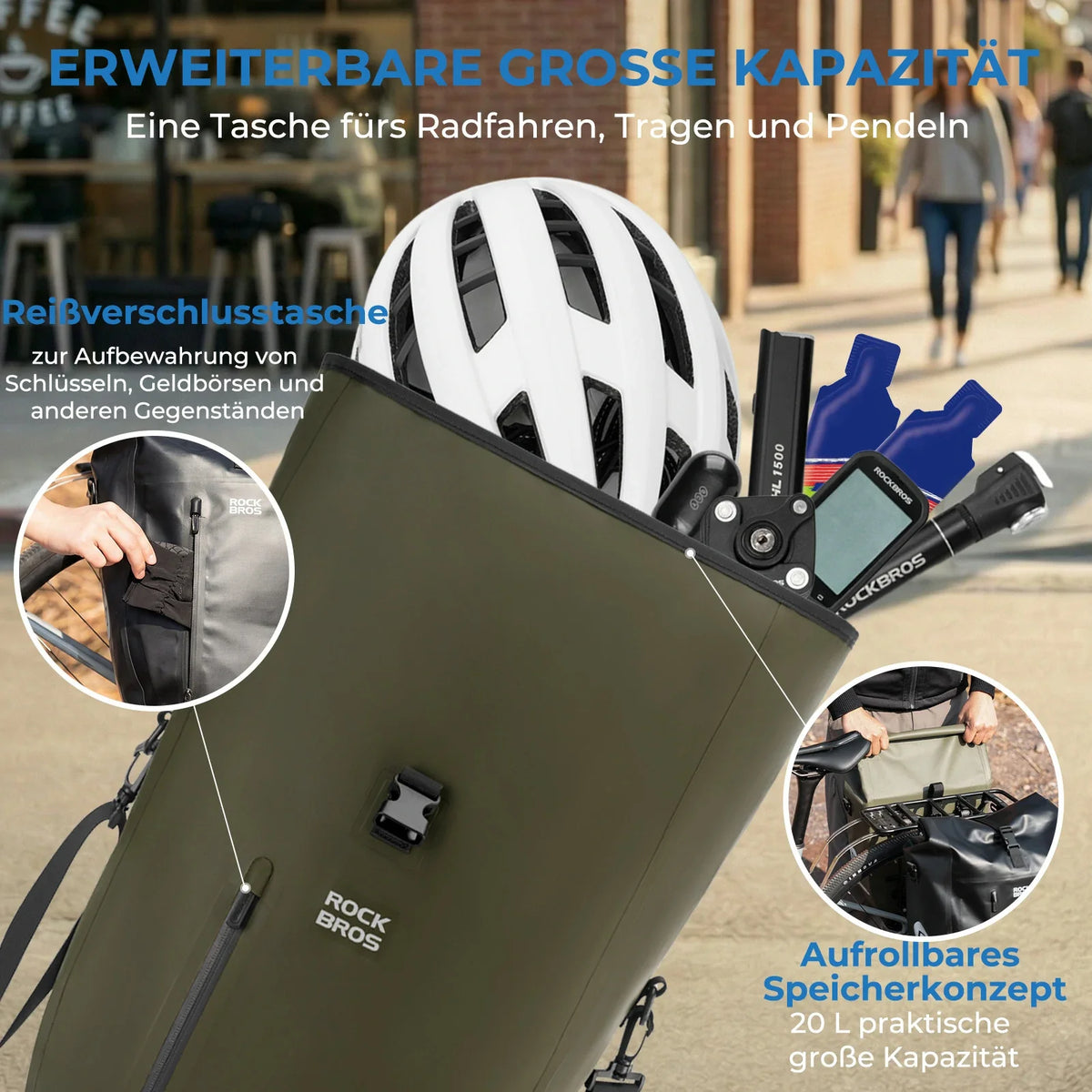 ROCKBROS 15L-20L Cykel bagagebærertaske 3-i-1
