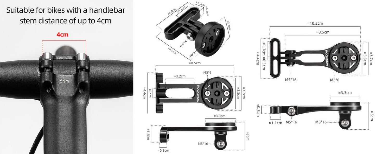 ROCKBROS cykelcomputerholder til Garmin Bryton Wahoo GPS styrholder aluminium