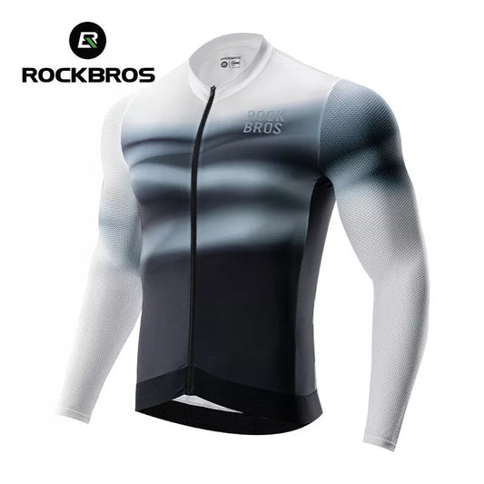 ROCKBROS cykeltrøje til mænd, langærmet cykeltrøje, cykeltrøje til cykling, cykling, MTB, landevejscykel, cykeltøj, åndbar, hurtigtørrende