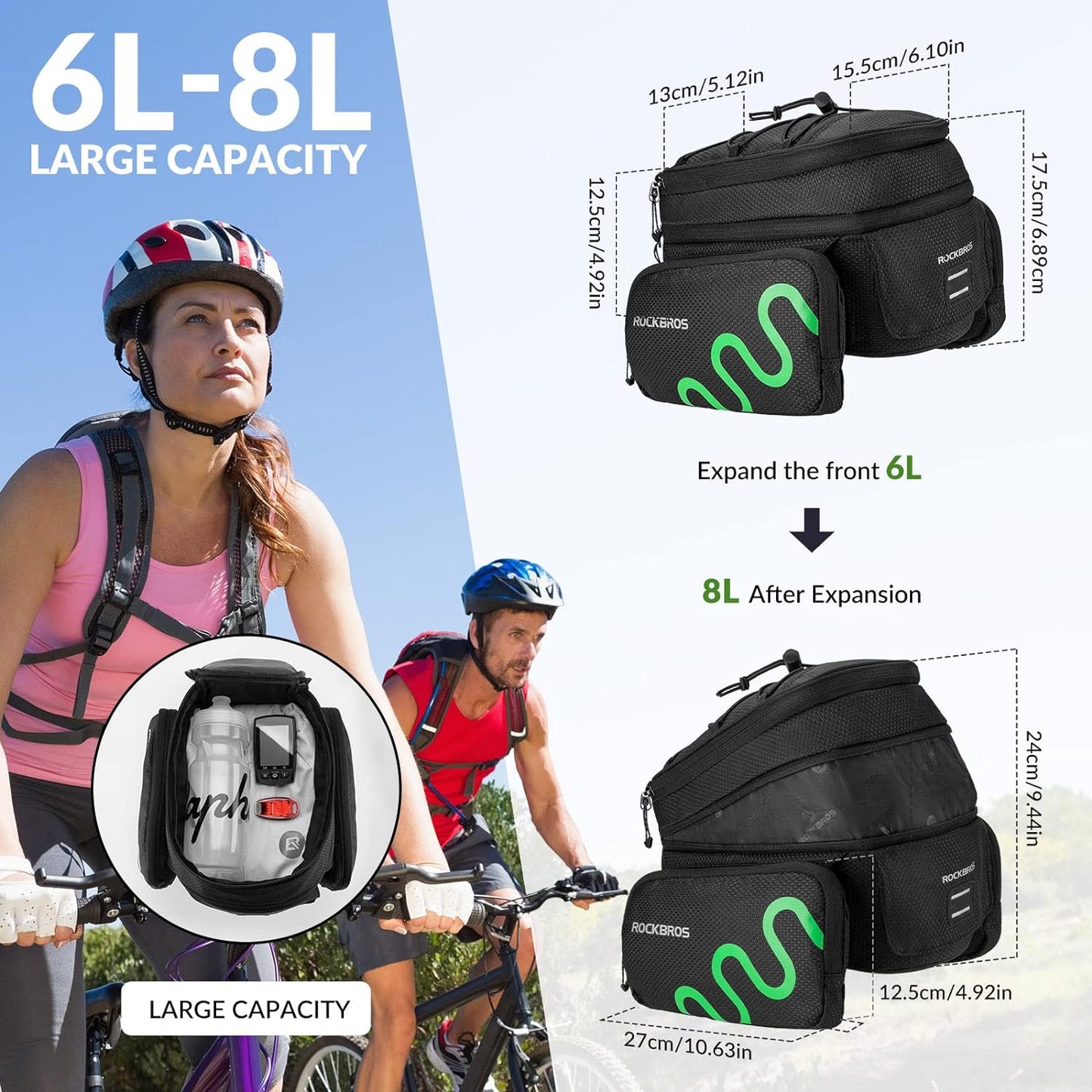 ROCKBROS Cykelstativ taske Cykel sadel hurtig frigivelse udvidelig 6/8L