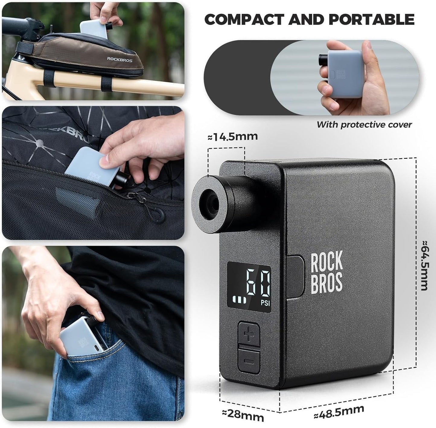 ROCKBROS elektrisk cykelpumpe 120PSI bærbare minipumper Genopladelige 450mAh Tiny E-Pump Lille kompressor