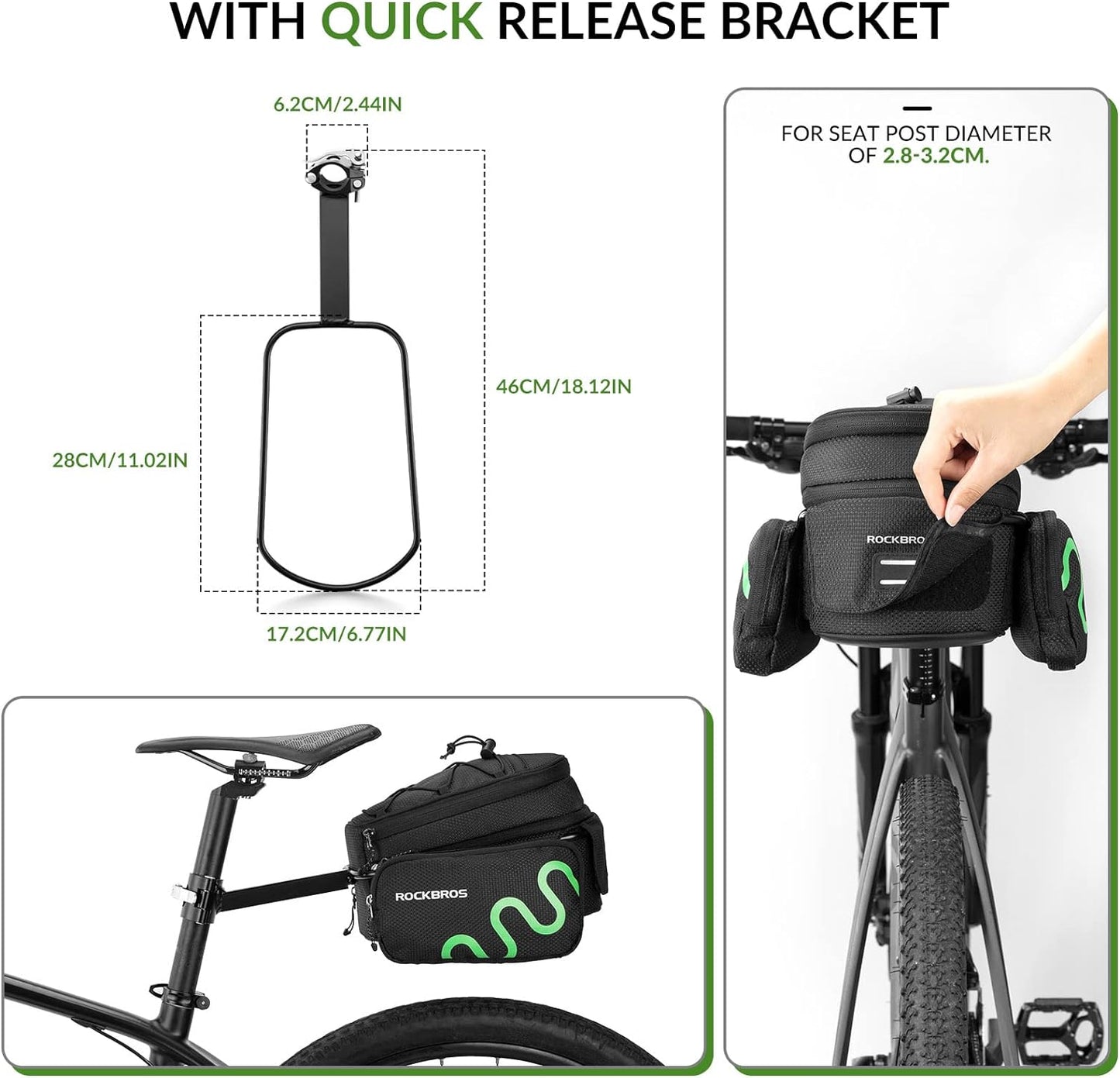 ROCKBROS Cykelstativ taske Cykel sadel hurtig frigivelse udvidelig 6/8L