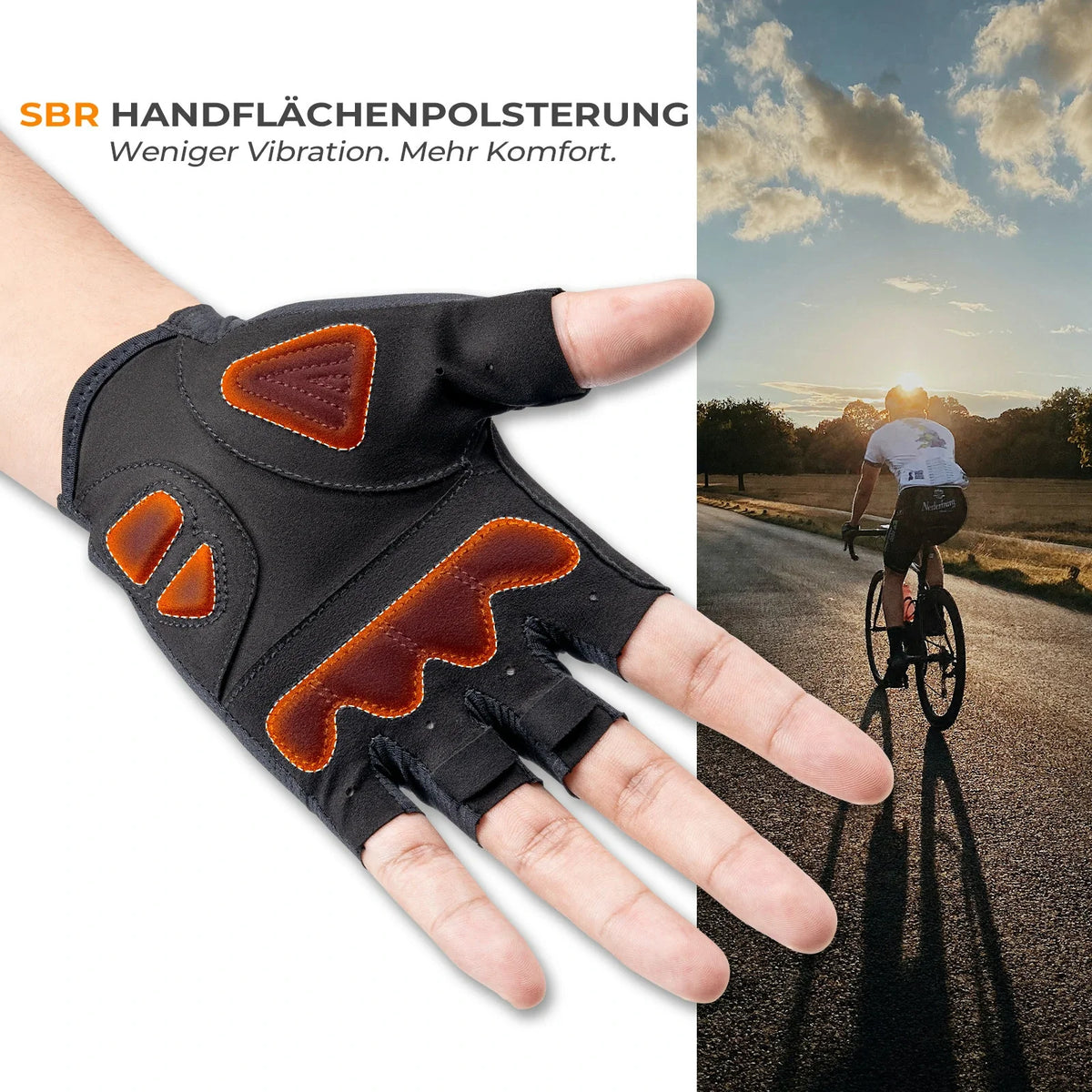 ROCKBROS Cykelhandsker halvfinger med støddæmpende SBR-polstring - S396
