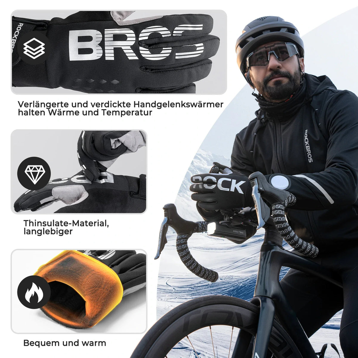 ROCKBROS Cykelhandsker Vinter Thinsulate Varme Handsker Touchscreen