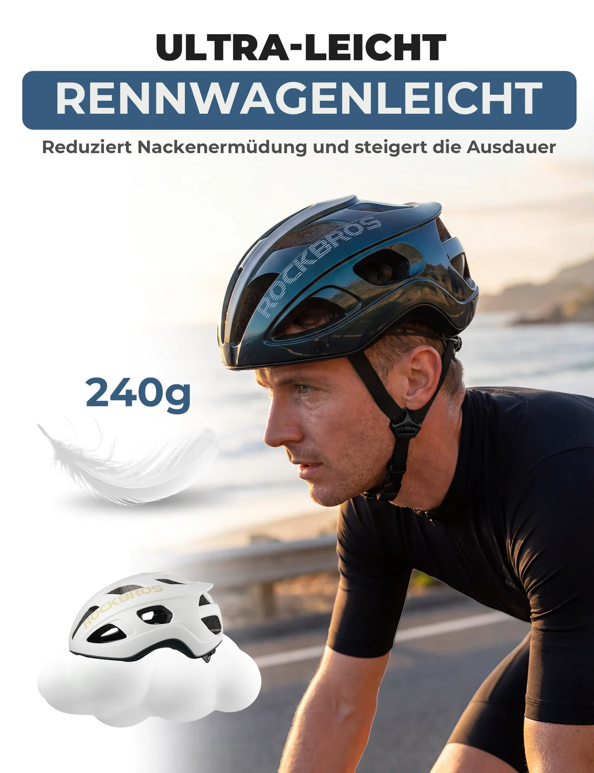 ROCKBROS Cykelhjelm 58-62cm Letvægt 240g Antibakteriel
