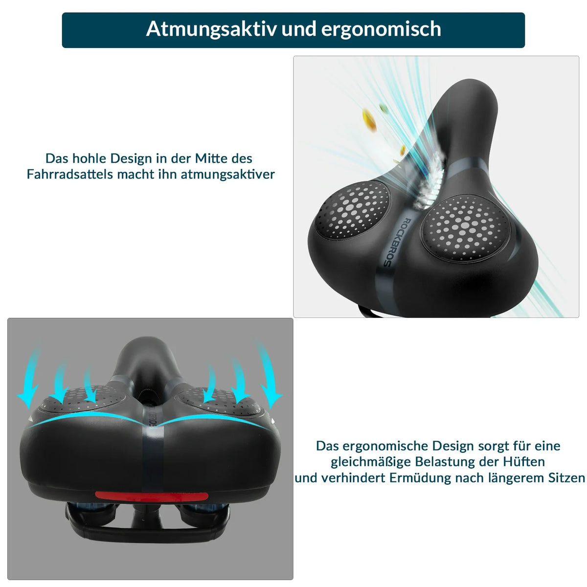 ROCKBROS Cykelsadel med memory foam, komfortabel & trykaflastende
