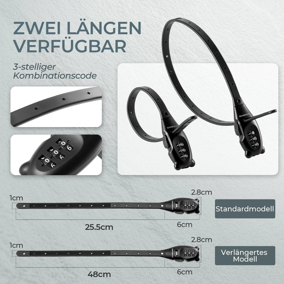 ROCKBROS cykellås, kabel lås cykel med 3 cifret kode