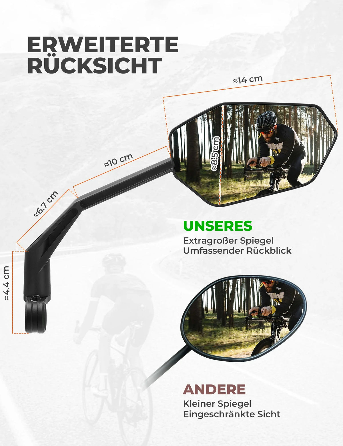 ROCKBROS Cykelspejl, 360° Justerbar Blændfri, Konveks Bakspejl med HD-Glas Brudsikkert