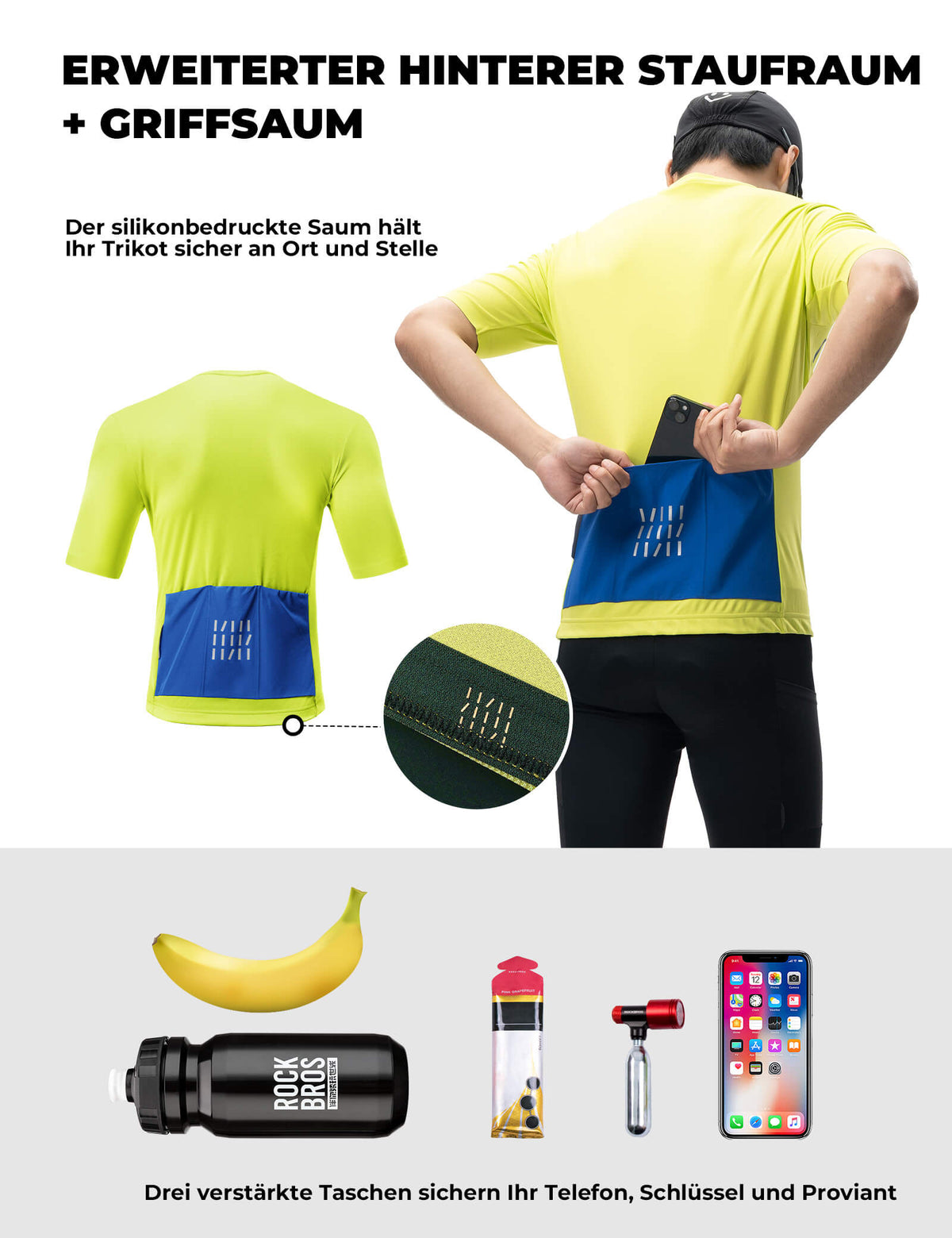 ROCKBROS Cykeltrøje kortærmet herre Åndbar og hurtigtørrende jersey reflekterende