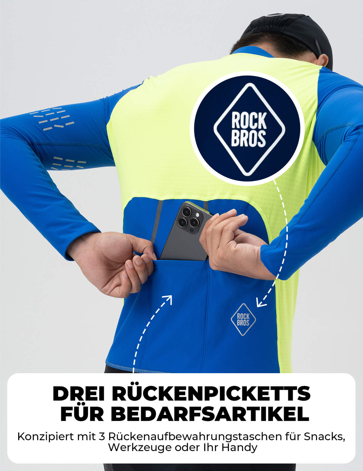 ROCKBROS Cykeltrøje Langærmet Herre Vinter Varm Fleece Cykeltrøje Åndbar Elastisk Med 3 Lommer og Reflekterende