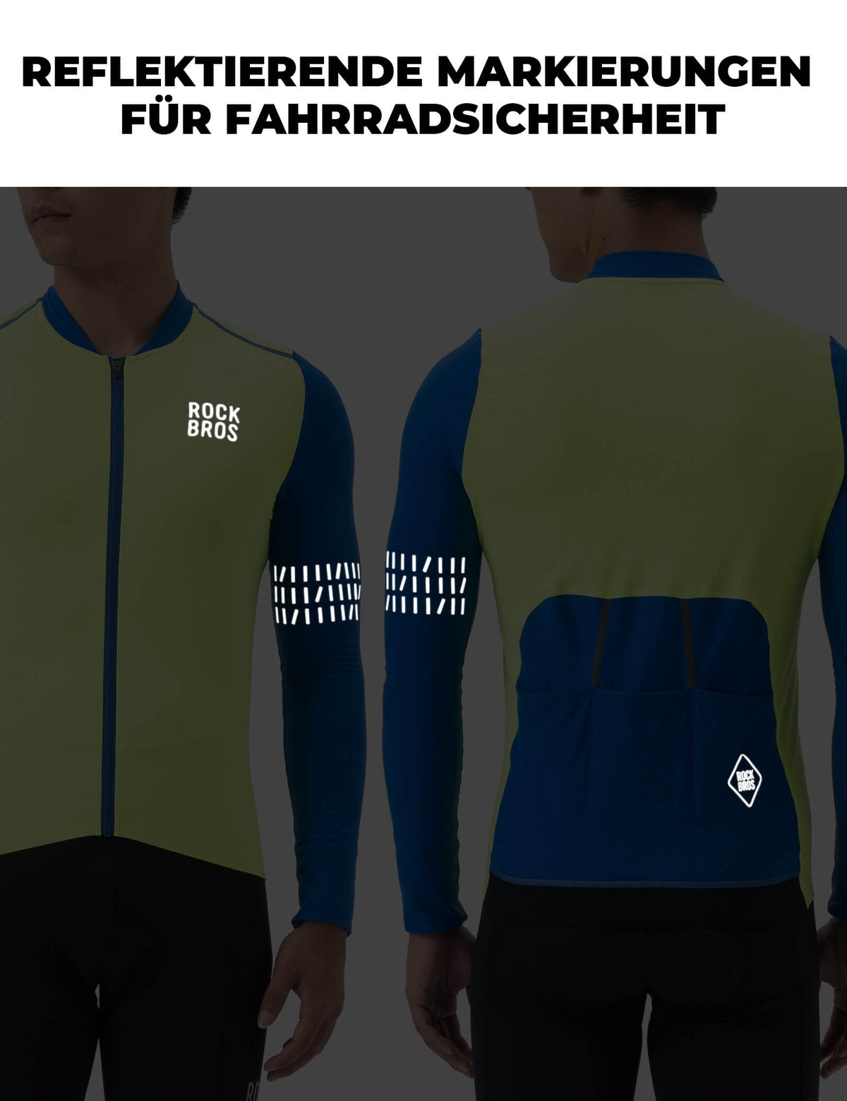 ROCKBROS Cykeltrøje Langærmet Herre Vinter Varm Fleece Cykeltrøje Åndbar Elastisk Med 3 Lommer og Reflekterende
