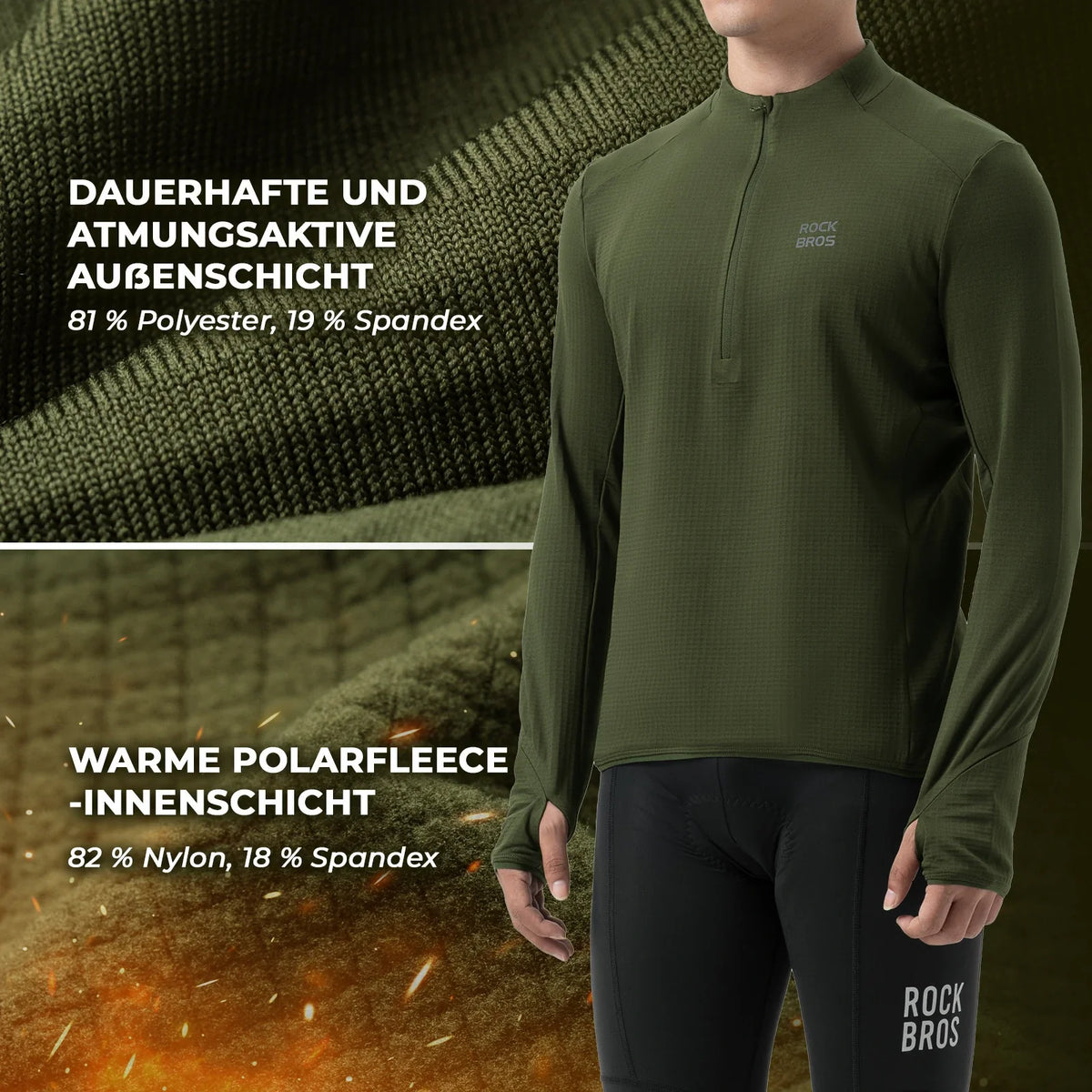 ROCKBROS Cykeltrøje Landevejstrøje Langærmet Herre Winter Warm Fleece Schnelltrocknendes Atmungsaktiv