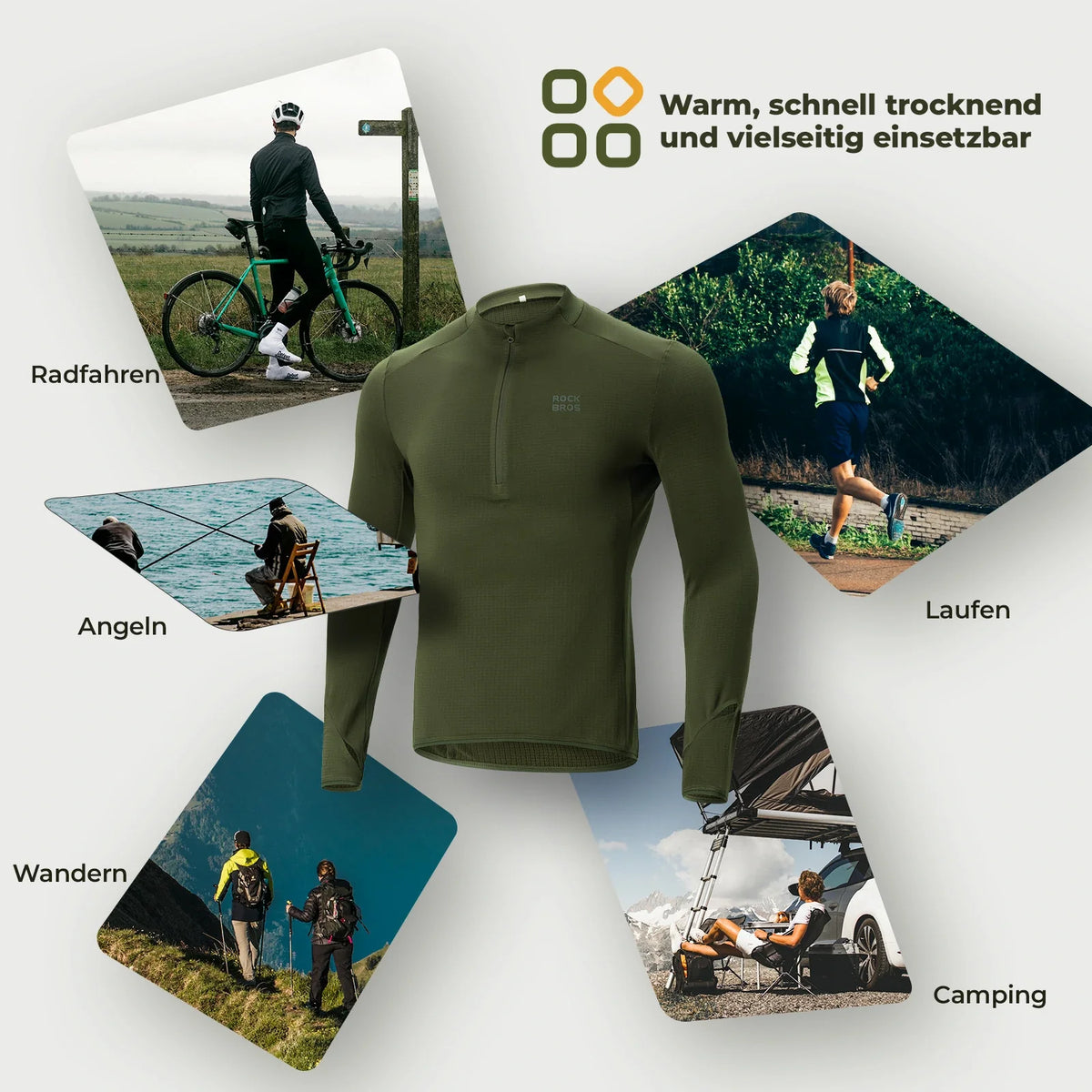 ROCKBROS Cykeltrøje Landevejstrøje Langærmet Herre Winter Warm Fleece Schnelltrocknendes Atmungsaktiv