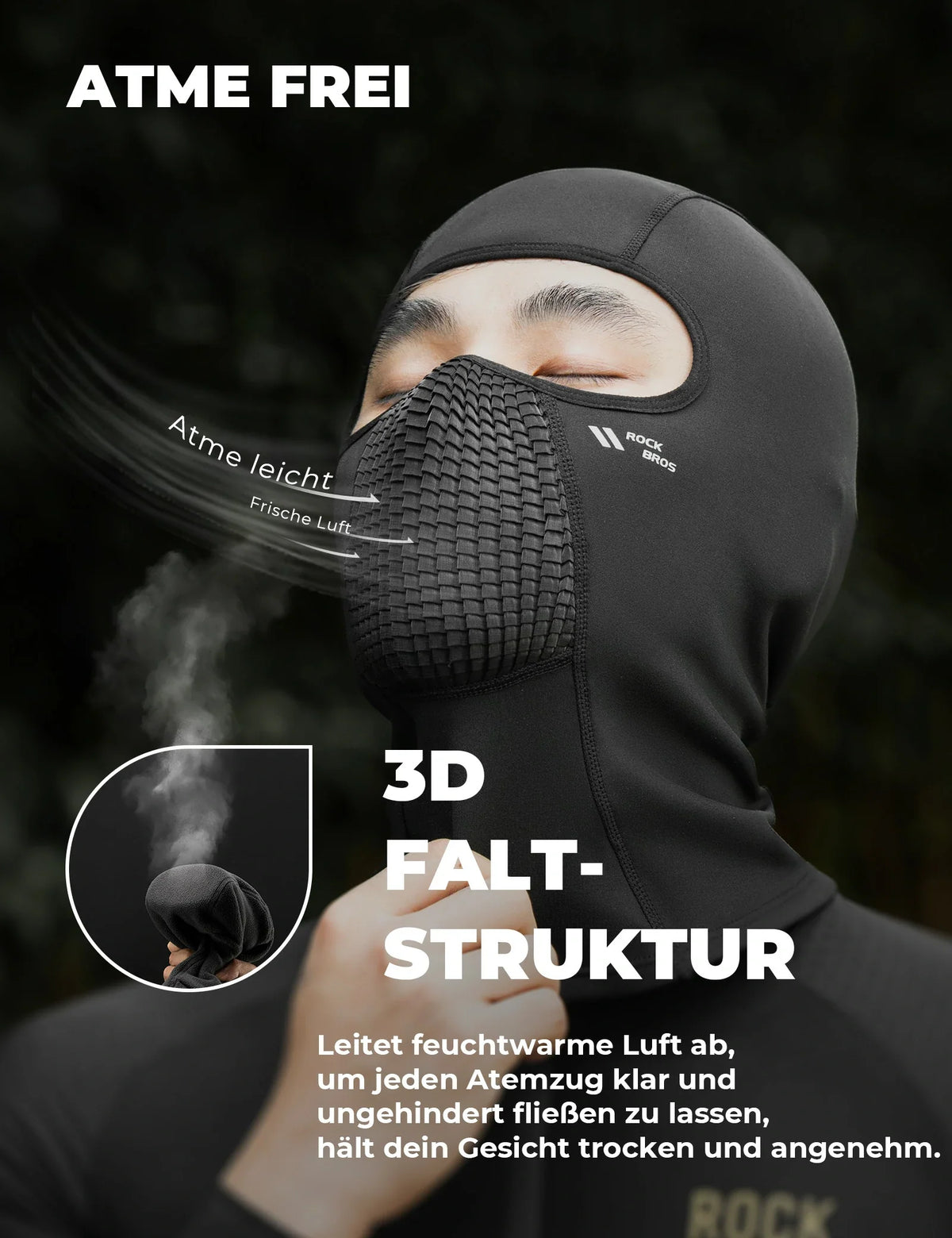 ROCKBROS Fleece-Vinterstormhætte Åndbar Balaclava Skimaske