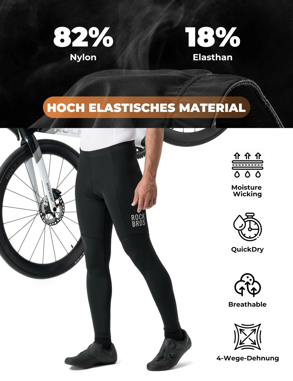 ROCKBROS Herre cykelbukser - 3D Ergonomisk snit, 6H+