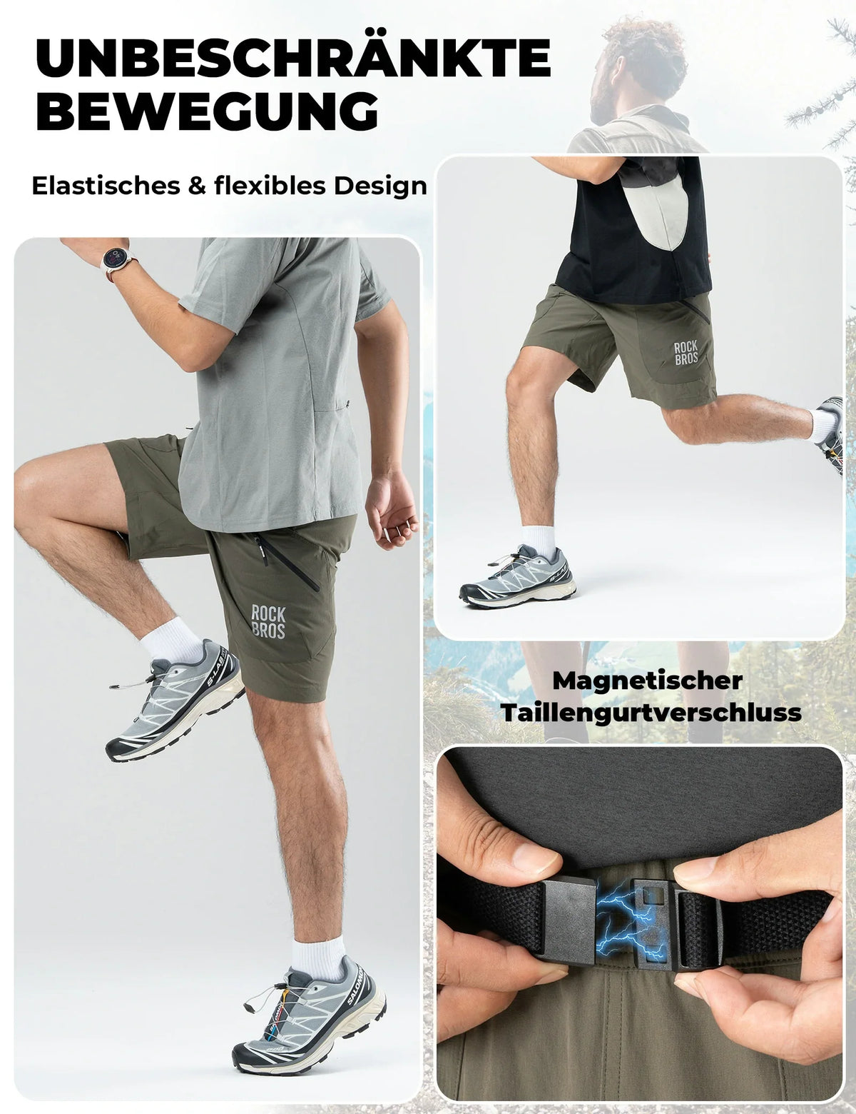 ROCKBROS Herre Sport Shorts Cykelshorts - Magnetisk taljelukning, 4-lommer-design