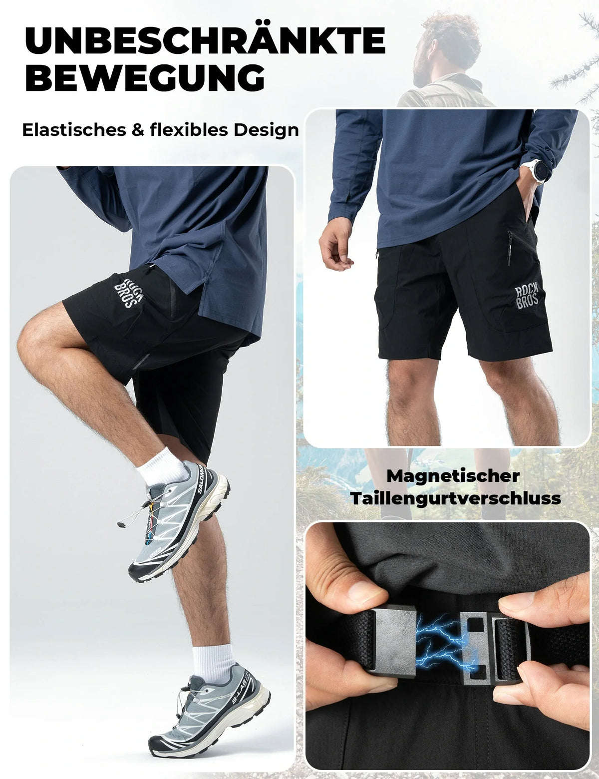 ROCKBROS Herre Sport Shorts Cykelshorts - Magnetisk taljelukning, 4-lommer-design