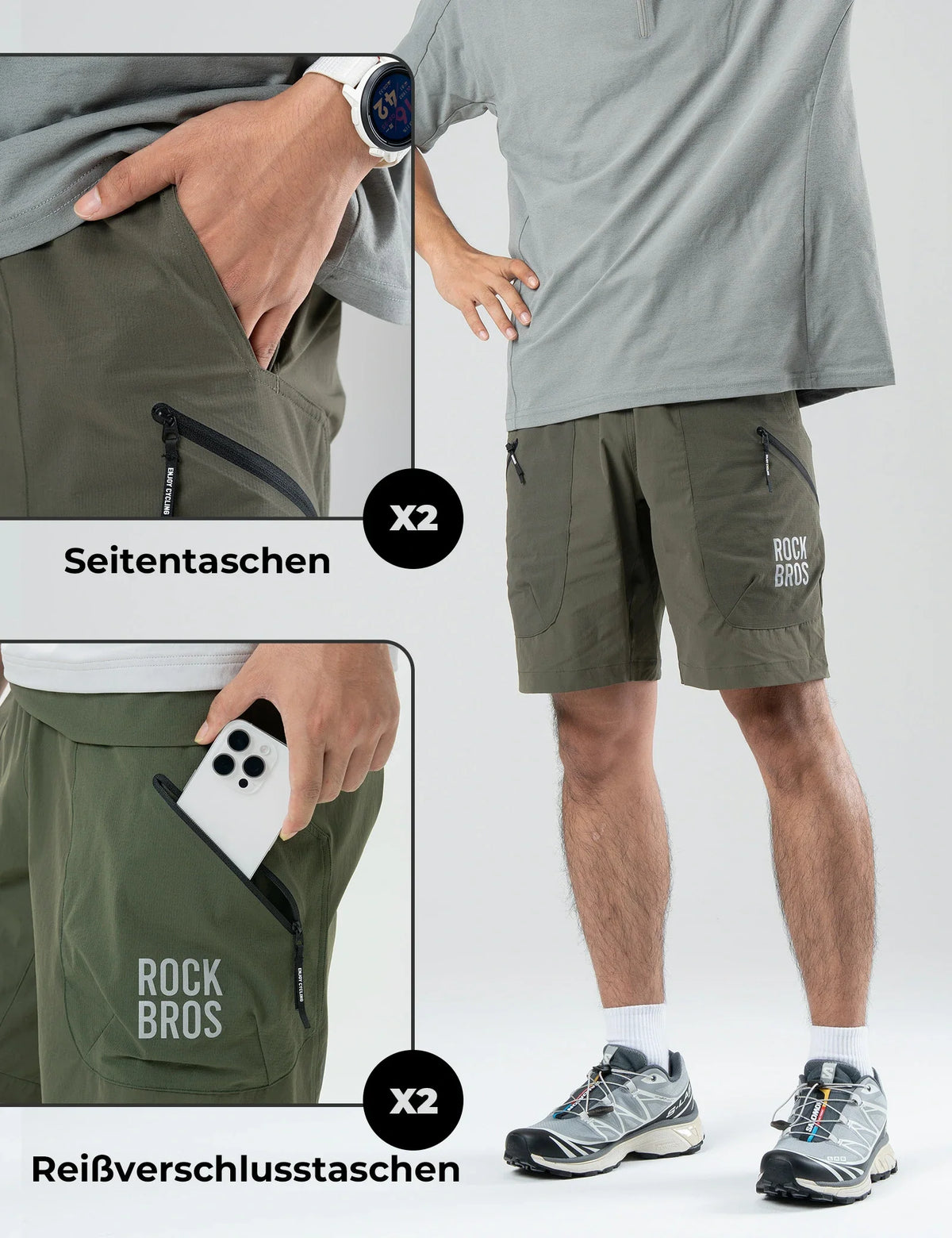 ROCKBROS Herre Sport Shorts Cykelshorts - Magnetisk taljelukning, 4-lommer-design