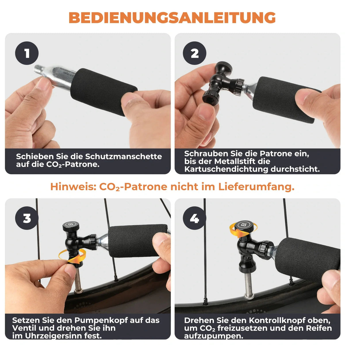 ROCKBROS Mini cykelpumpe med CO₂-adapter - Bærbar, Presta & Schrader kompatibel, op til 80 PSI