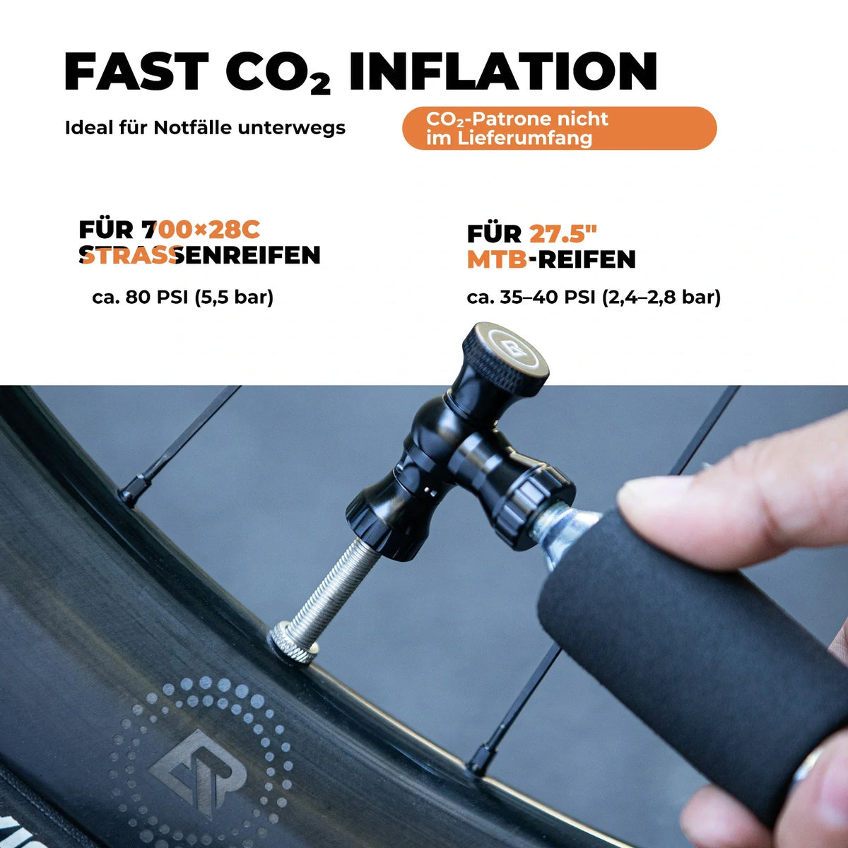ROCKBROS Mini cykelpumpe med CO₂-adapter - Bærbar, Presta & Schrader kompatibel, op til 80 PSI