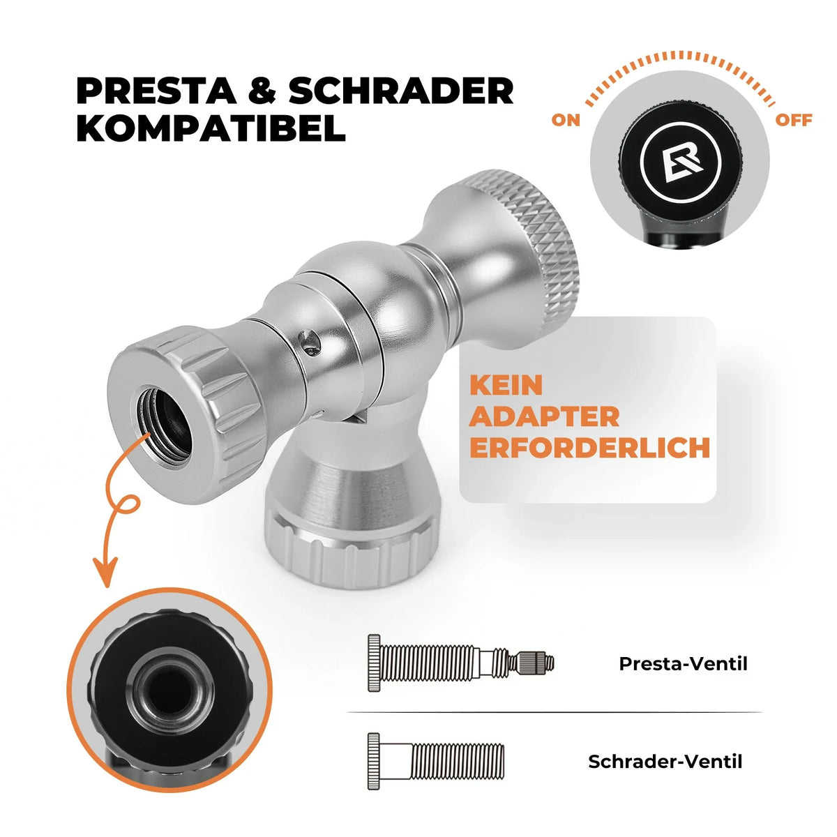 ROCKBROS Mini cykelpumpe med CO₂-adapter - Bærbar, Presta & Schrader kompatibel, op til 80 PSI