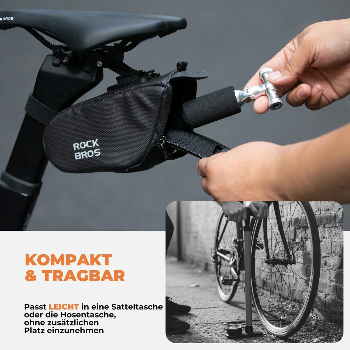 ROCKBROS Mini cykelpumpe med CO₂-adapter - Bærbar, Presta & Schrader kompatibel, op til 80 PSI