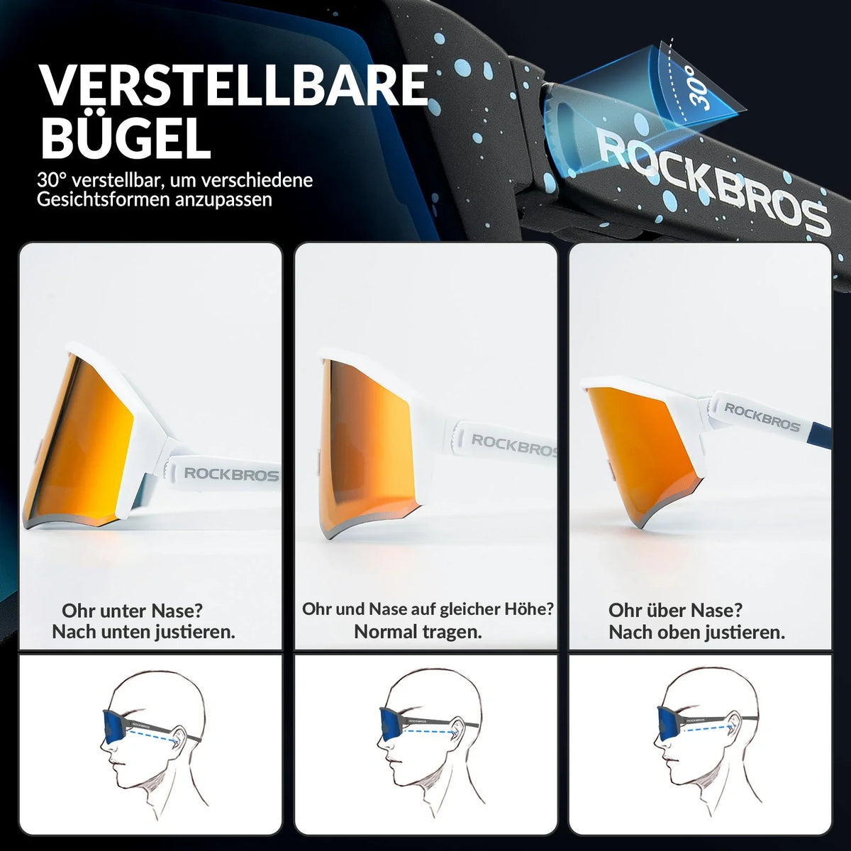 ROCKBROS Polariseret cykelbrille med justerbare stænger