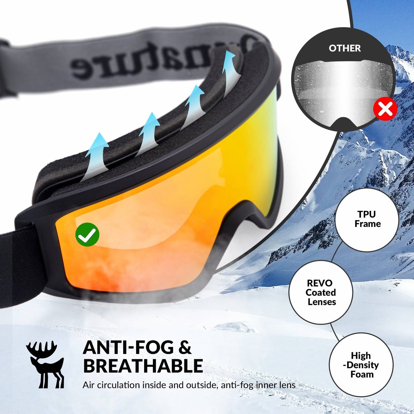 Anti-dug skibriller, dobbelt linse, Quantature