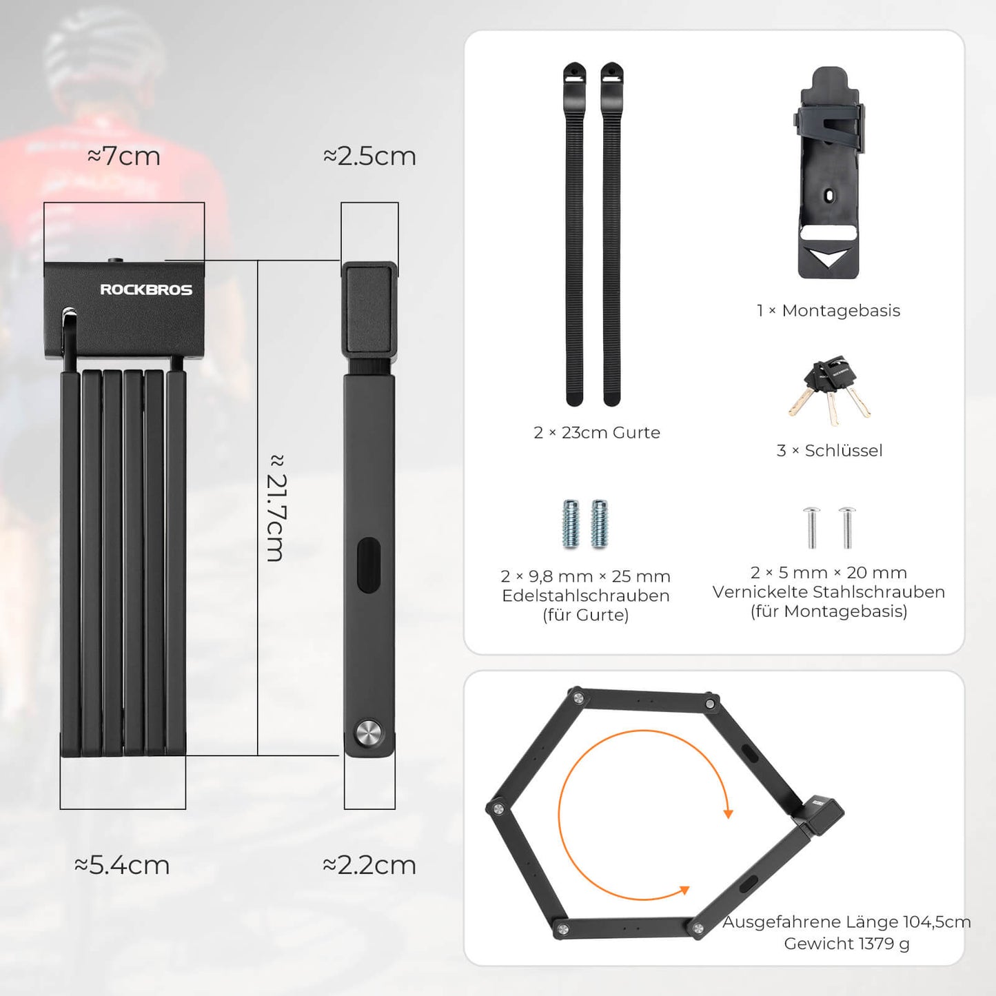 Foldbar cykellås 104 cm ROCKBROS