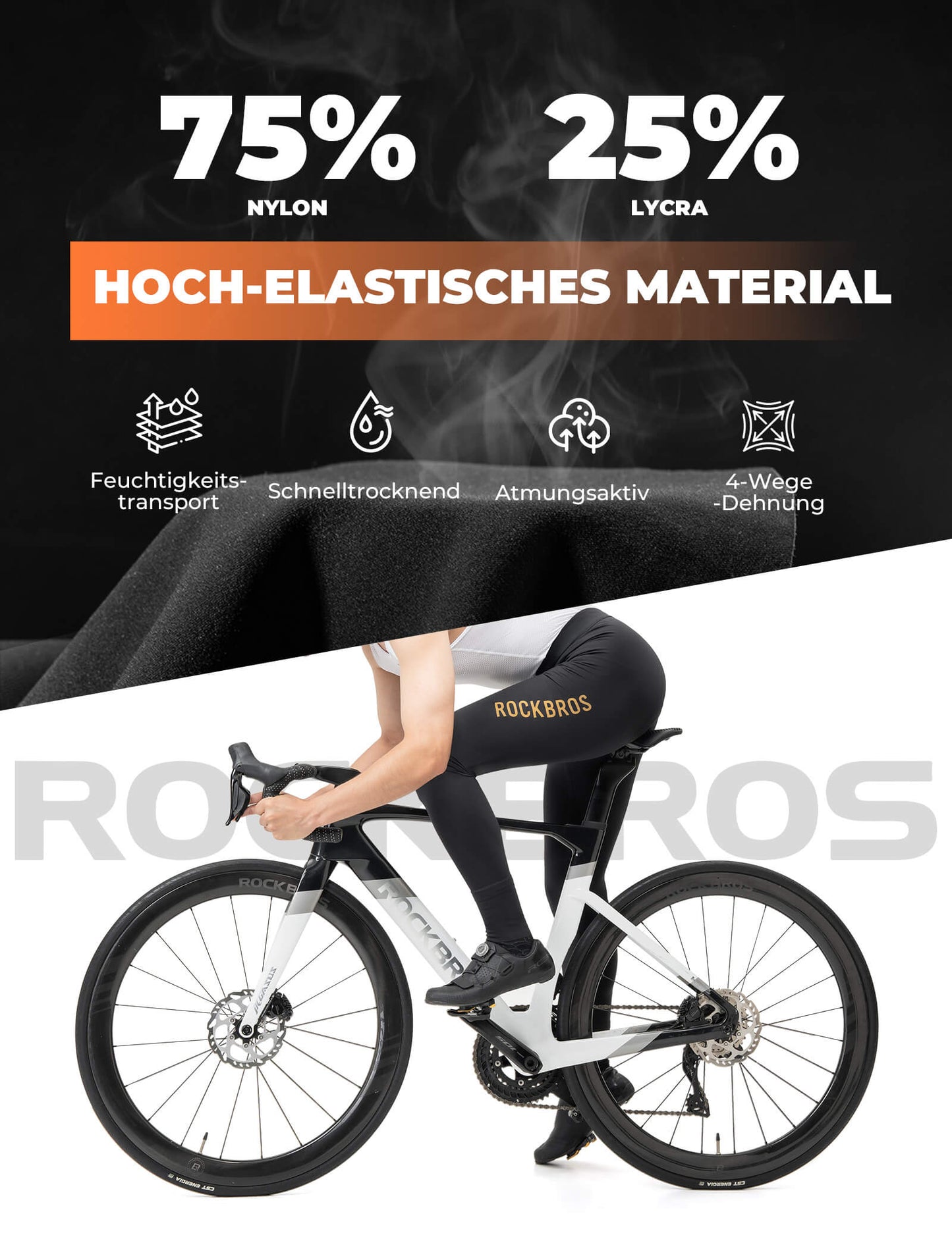 Lange, polstrede cykeltights til mænd, ROCKBROS