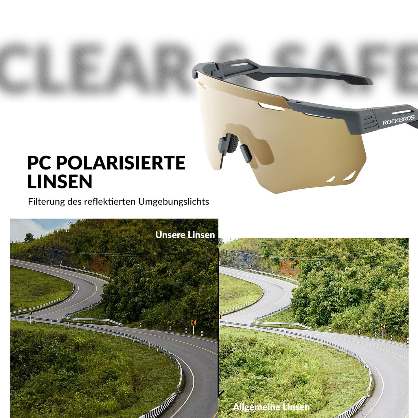 Ultralette cykelbriller, polariserede solbriller med UV400-beskyttelse, ROCKBROS