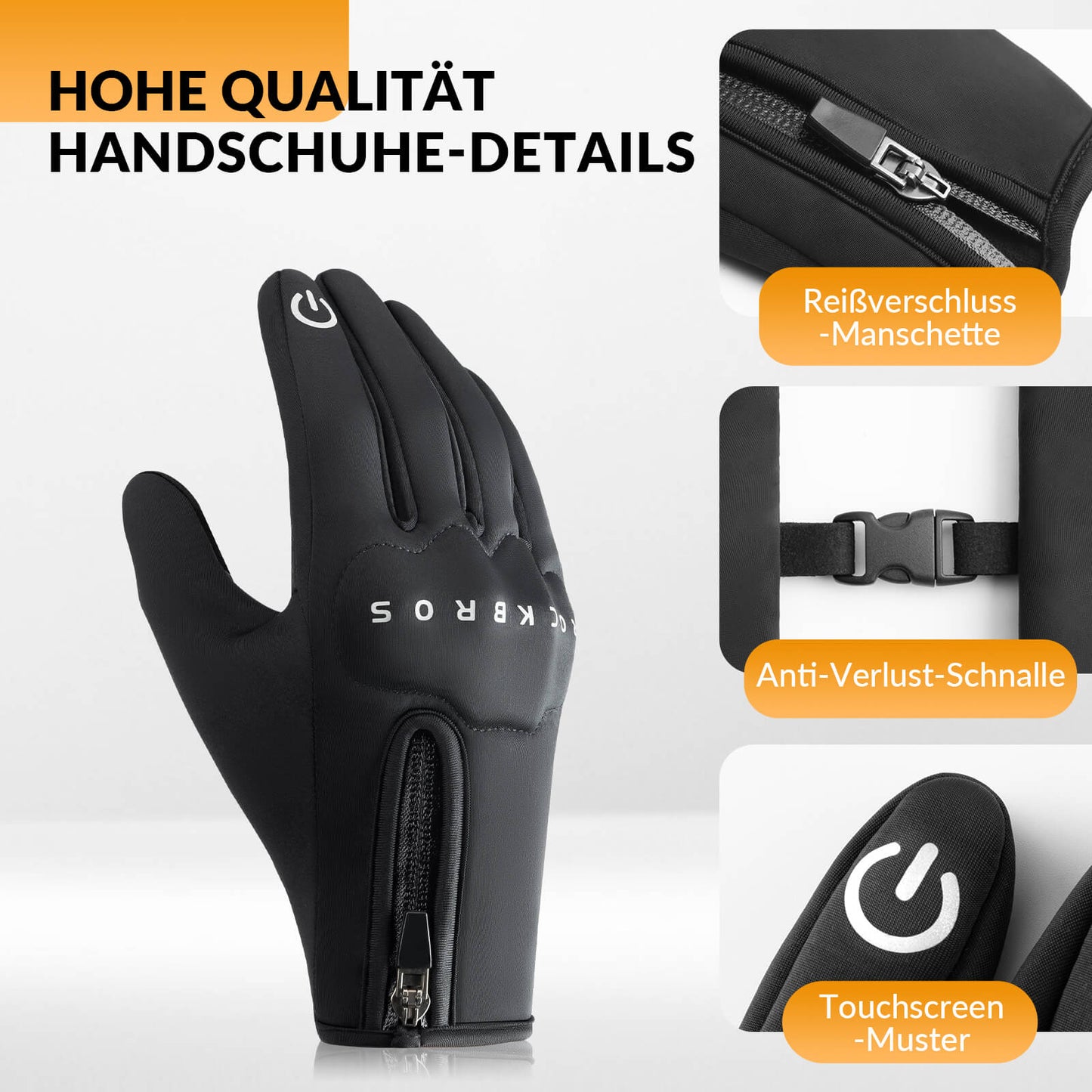 Vintercykelhandsker med gelpolstring, kompatibel med touchscreen, ROCKBROS