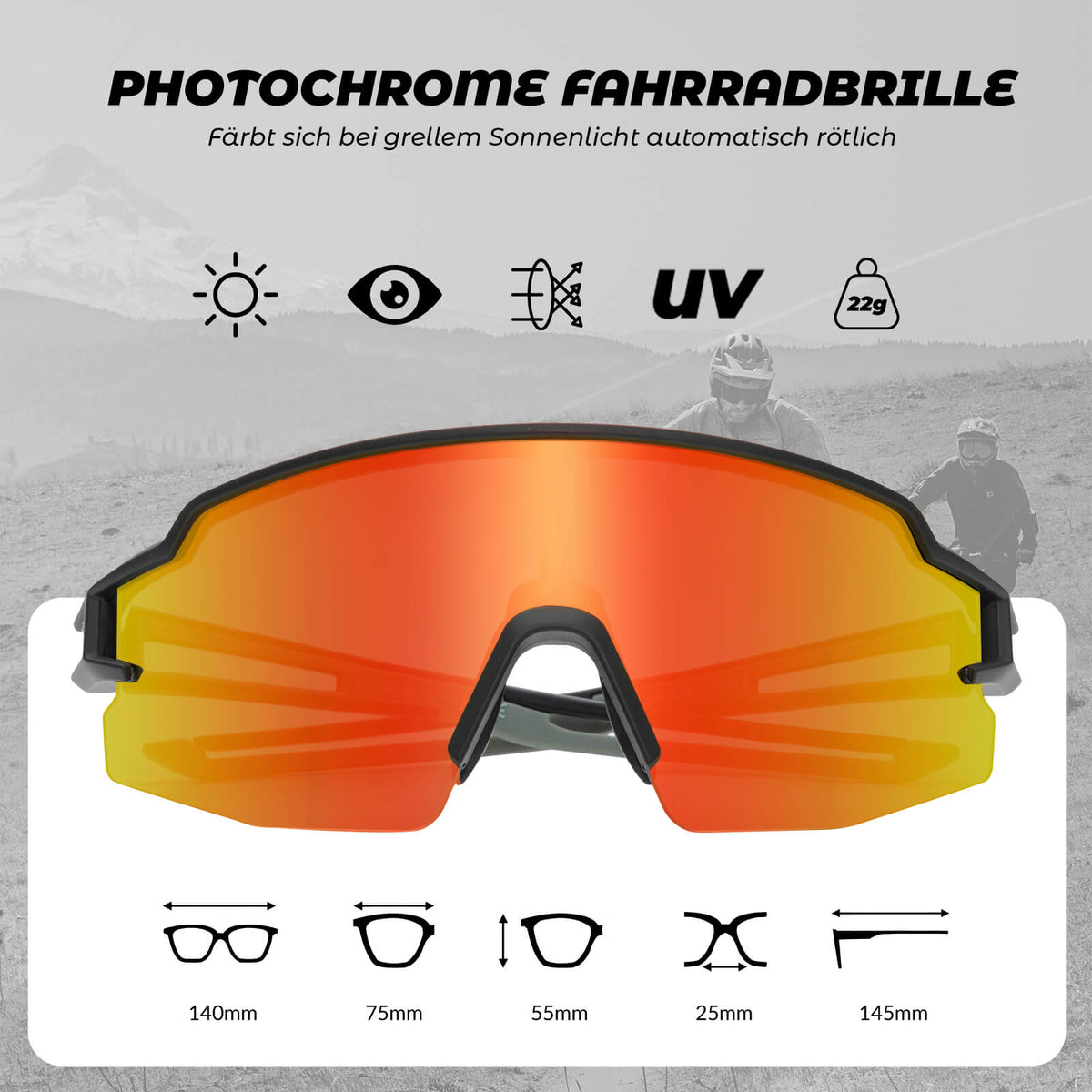 ROCKBROS Cykelbrille Fotokromatiske Solbriller UV400-beskyttelse