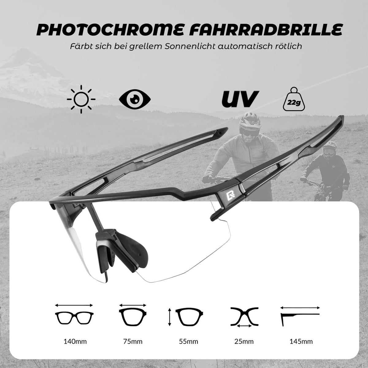 ROCKBROS Cykelbrille Fotokromatiske Solbriller UV400-beskyttelse