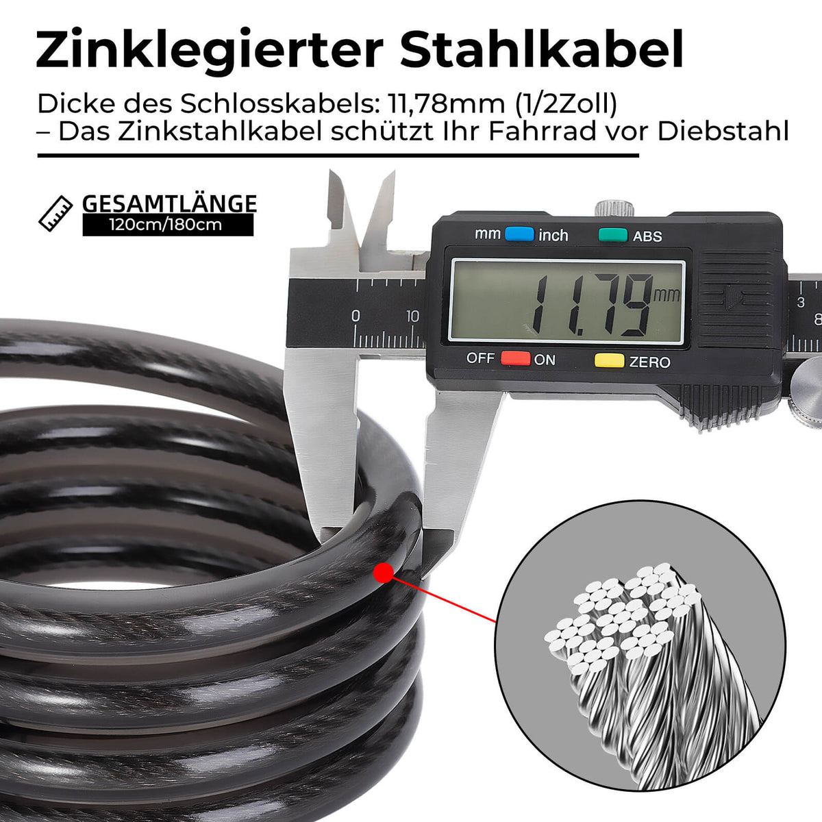 ROCKBROS cykellås kabellås 4-cifret talkode med lys 120cm/180cm