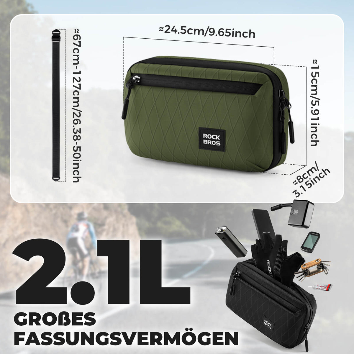 ROCKBROS Styrepose Cykeltaske med skulderrem 2,1L