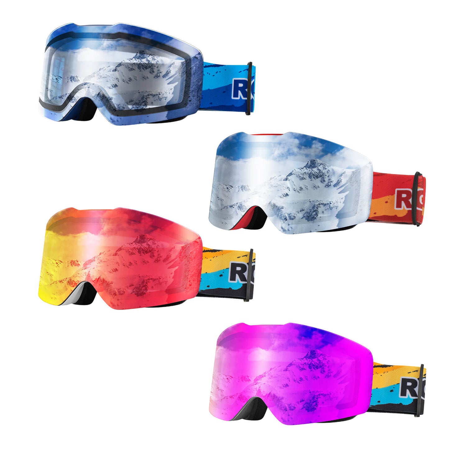 Skibriller, snebriller, polariserede, hjelmkompatible sportsbriller, skiløb, ROCKBROS