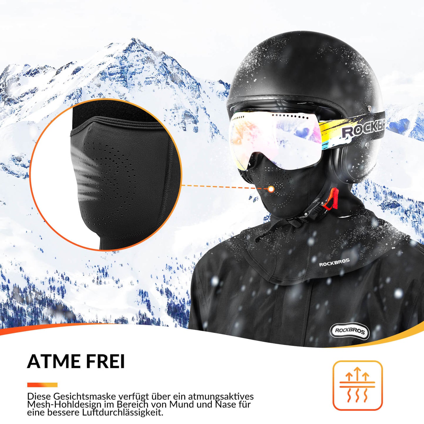 Balaklava ansigtsmaske, efterår/vinter, varm, med hul til briller, ROCKBROS