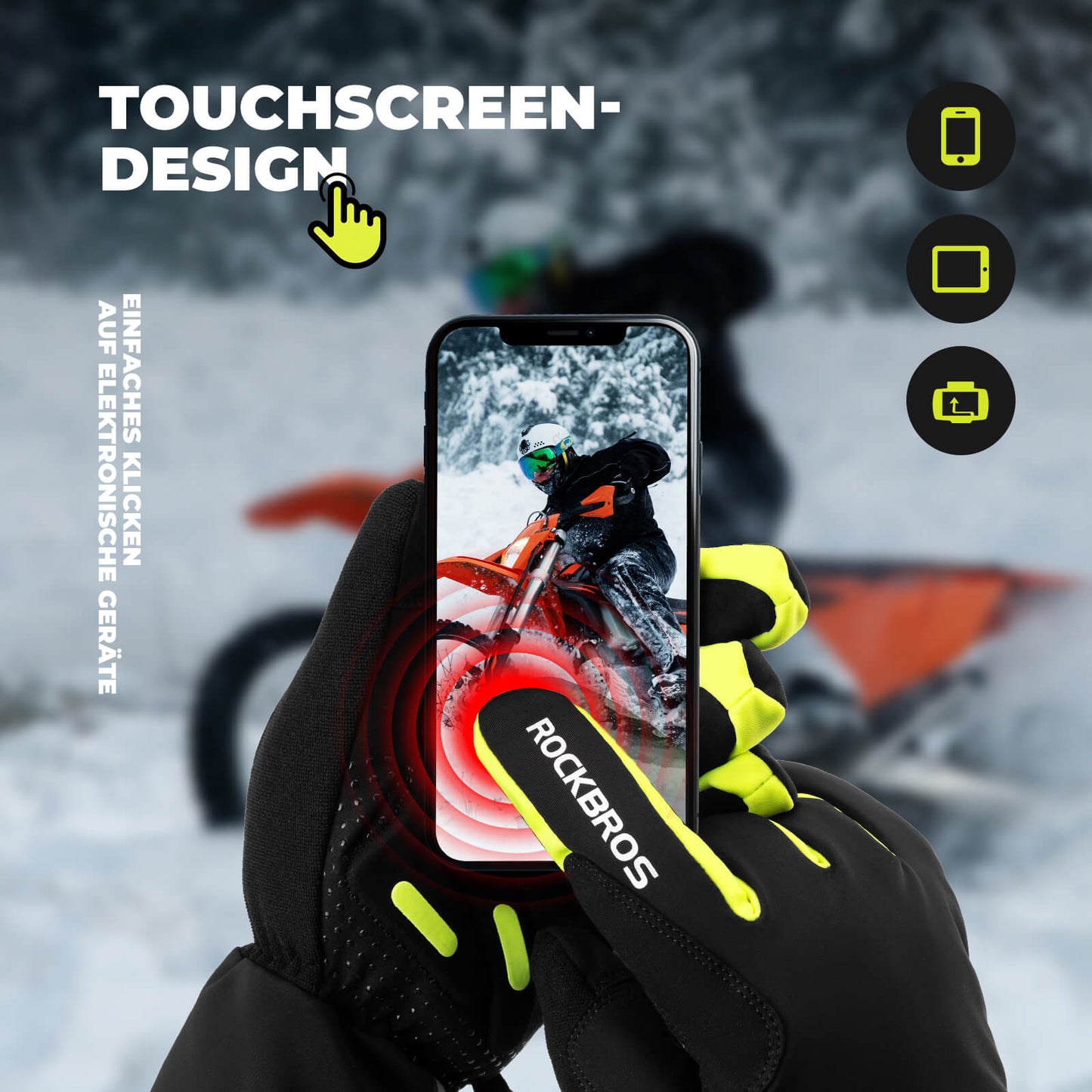 Vintervarmede cykelhandsker med touchscreen, M-2XL, ROCKBROS