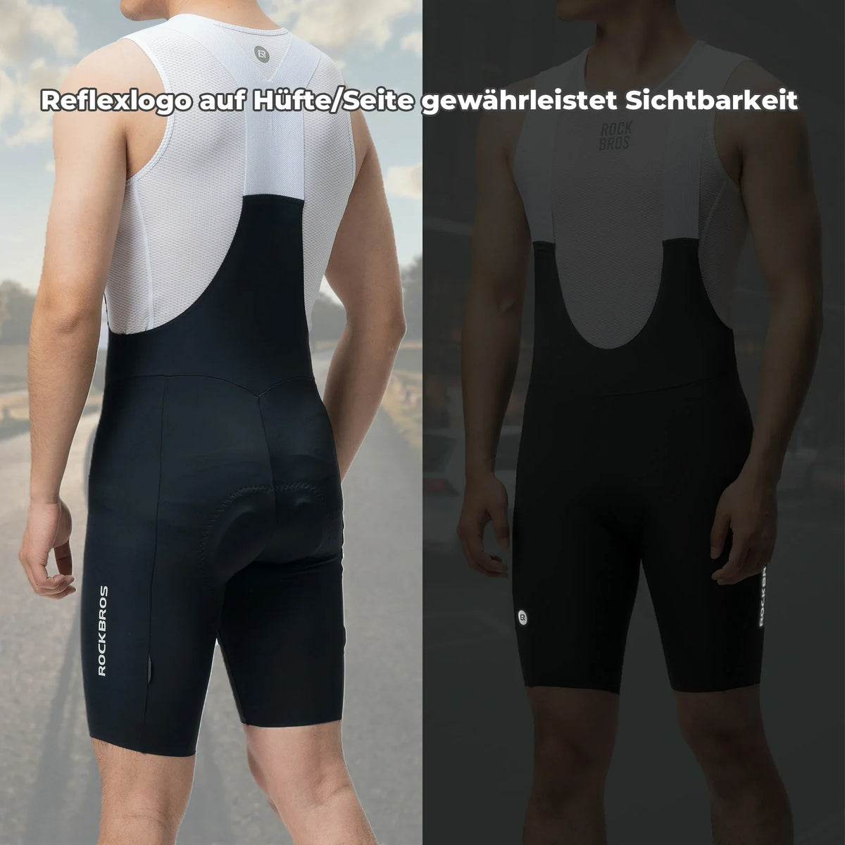 ROCKBROS Cykelbukser til herrer med polstring, korte cykelbukser, Bib Shorts med seler, cykelsport selebukser