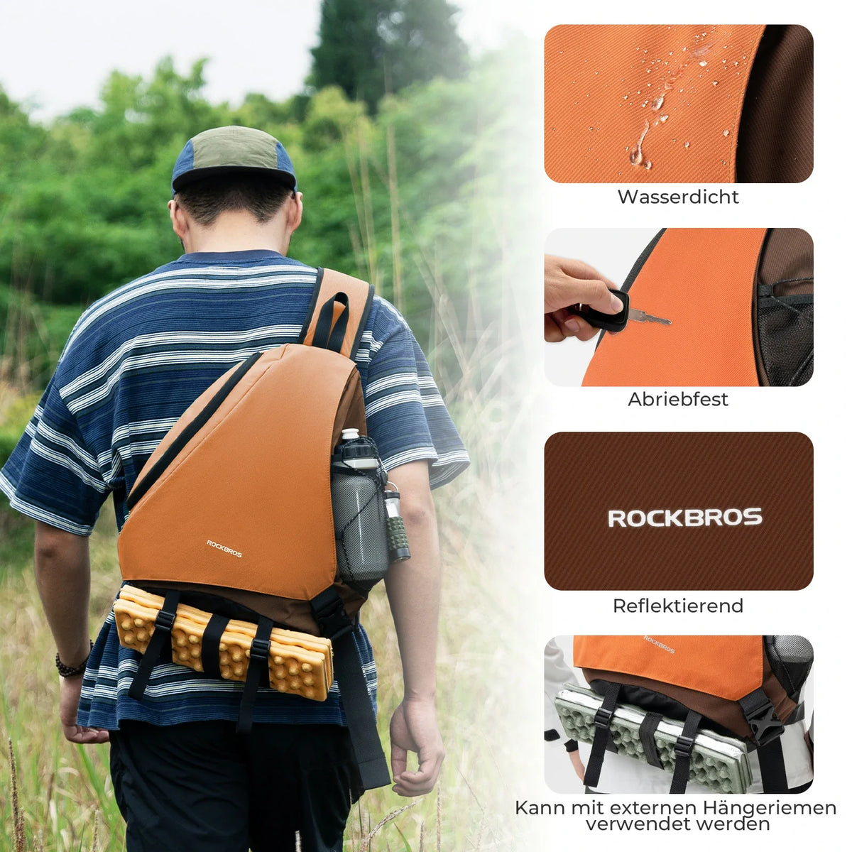 ROCKBROS Sling Bag Stor, Sling Rygsæk med magnetlås, Crossbody-taske