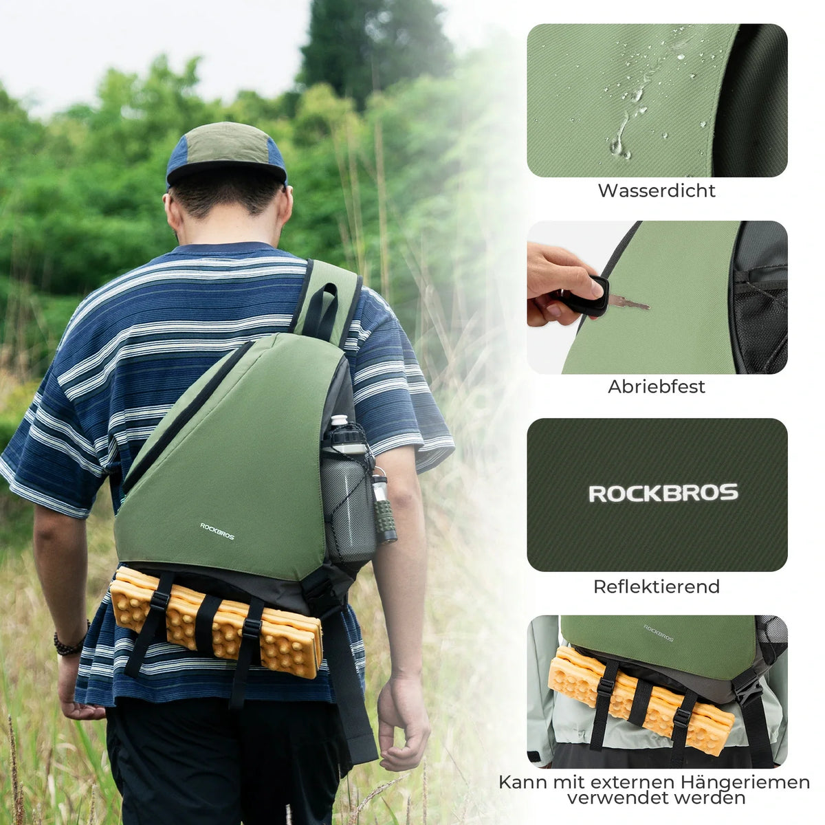 ROCKBROS Sling Bag Stor, Sling Rygsæk med magnetlås, Crossbody-taske