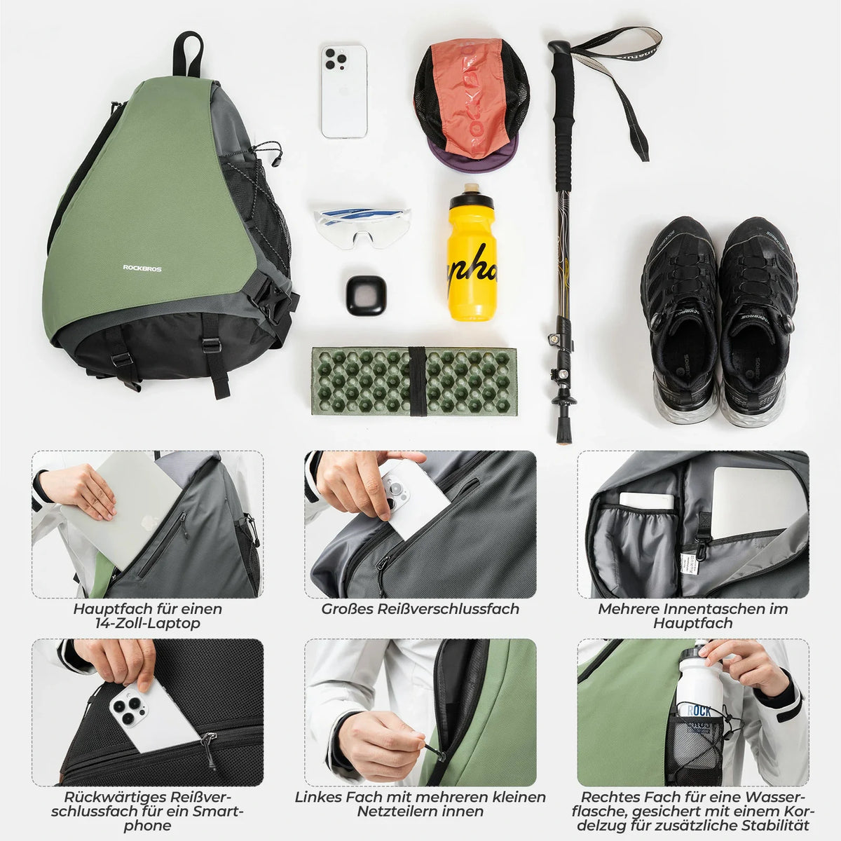 ROCKBROS Sling Bag Stor, Sling Rygsæk med magnetlås, Crossbody-taske